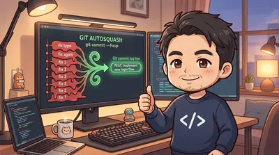 Gitのfixupとautosquashで乱れたコミットを綺麗に整える様子