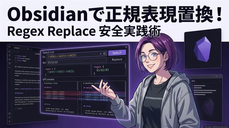 【Obsidian】標準置換で消耗してない？「Regex Replace」で正規表現一括整形を安全に極める実践レシピ