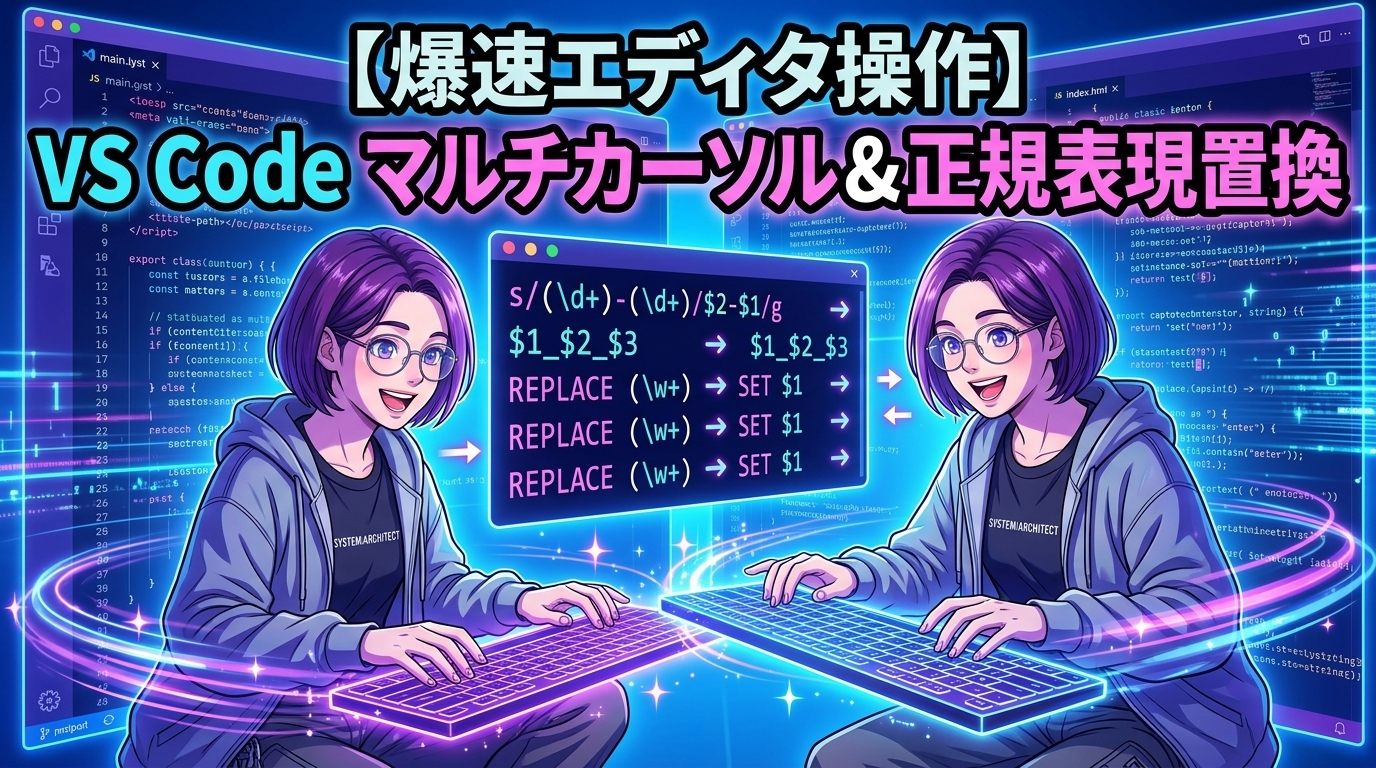 【爆速エディタ操作】VS Codeの「マルチカーソル」と「正規表現置換」で単純編集作業を秒で終わらせる技術